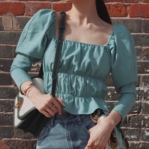 Petite fitted peasant top